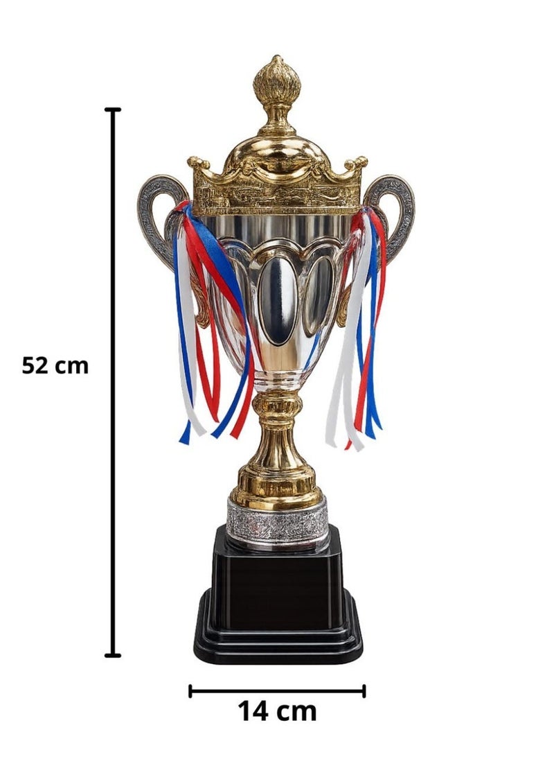 A luxurious championship trophy with a classic design.  This high-quality trophy features an elegant design combining gold and silver with intricate details that reflect luxury and sophistication. Equipped with a sturdy black base for excellent stability, it is an ideal choice for various sporting championships, official events, and award ceremonies - Image 3